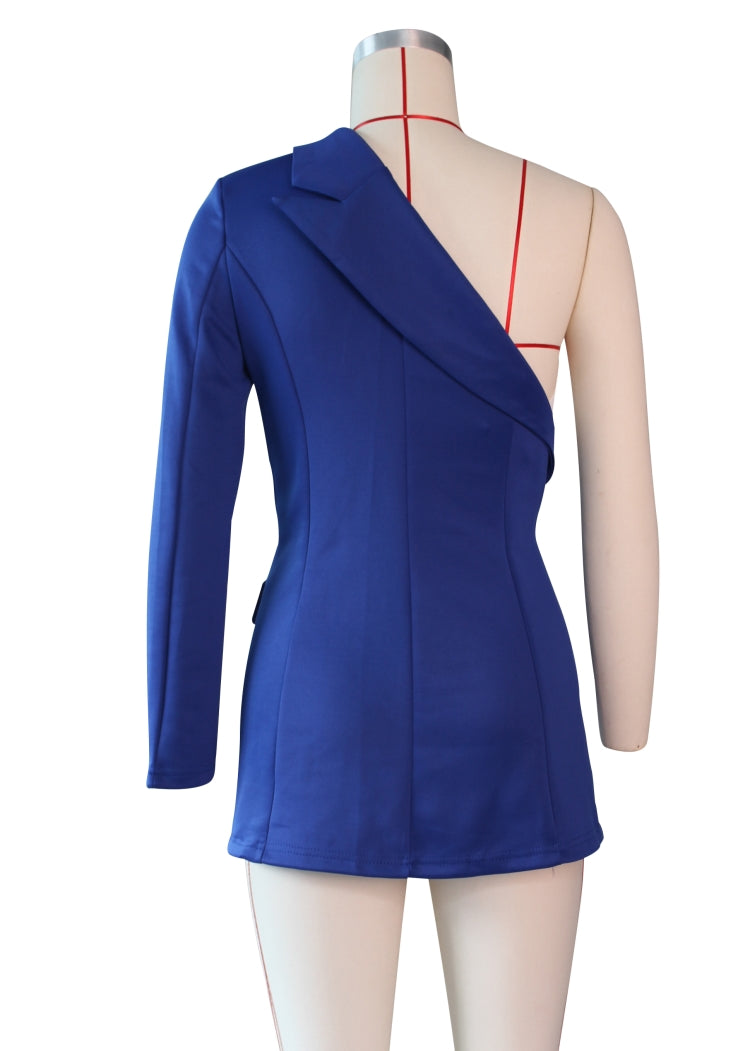 BamBam Winter Sexy Blue Patch One Shoulder Split Blazer Dress - BamBam