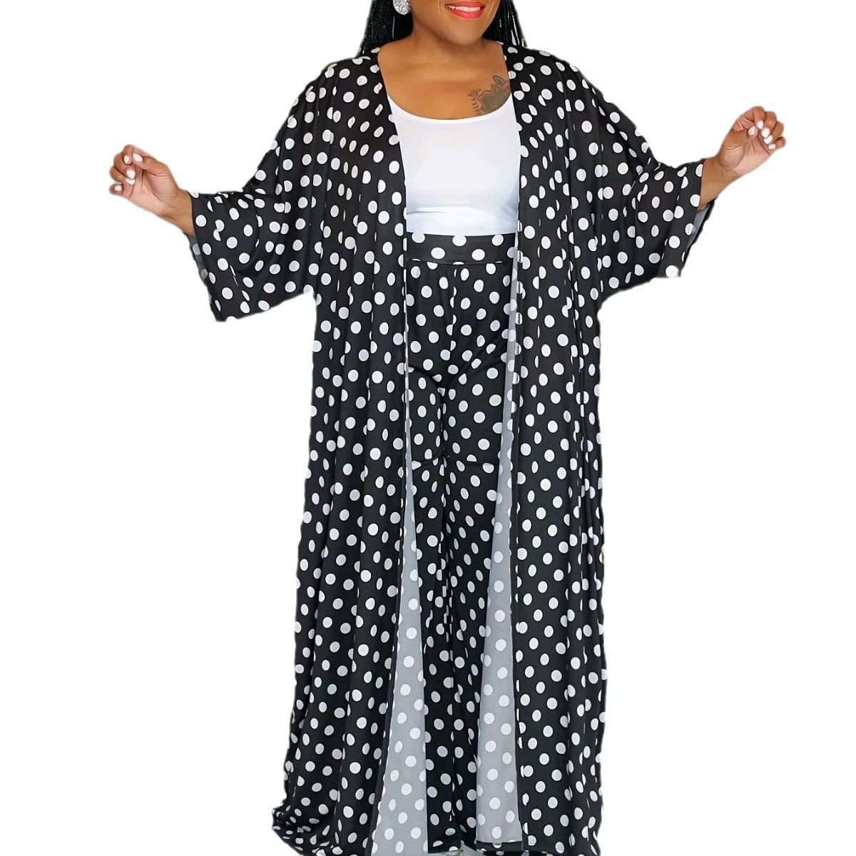 BamBam Autumn And Winter Casual Fashion Printed Cardigan Pants Plus Size Two Piece Set - BamBam