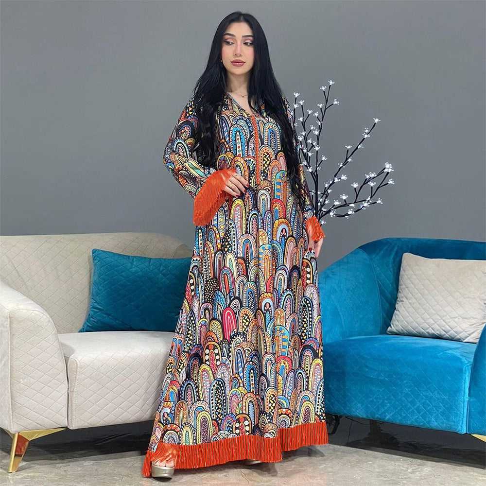 BamBam Arabian Muslim Fashion Print Dress Robe - BamBam