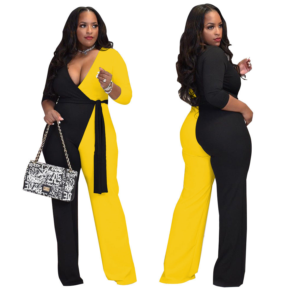 BamBam Plus Size Women's Fashion Sexy Contrast Color Jumpsuit - BamBam Clothing