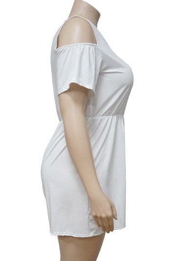 BamBam Plus Size Summer White Casual Rompers with Cut Out Shoulders - BamBam Clothing