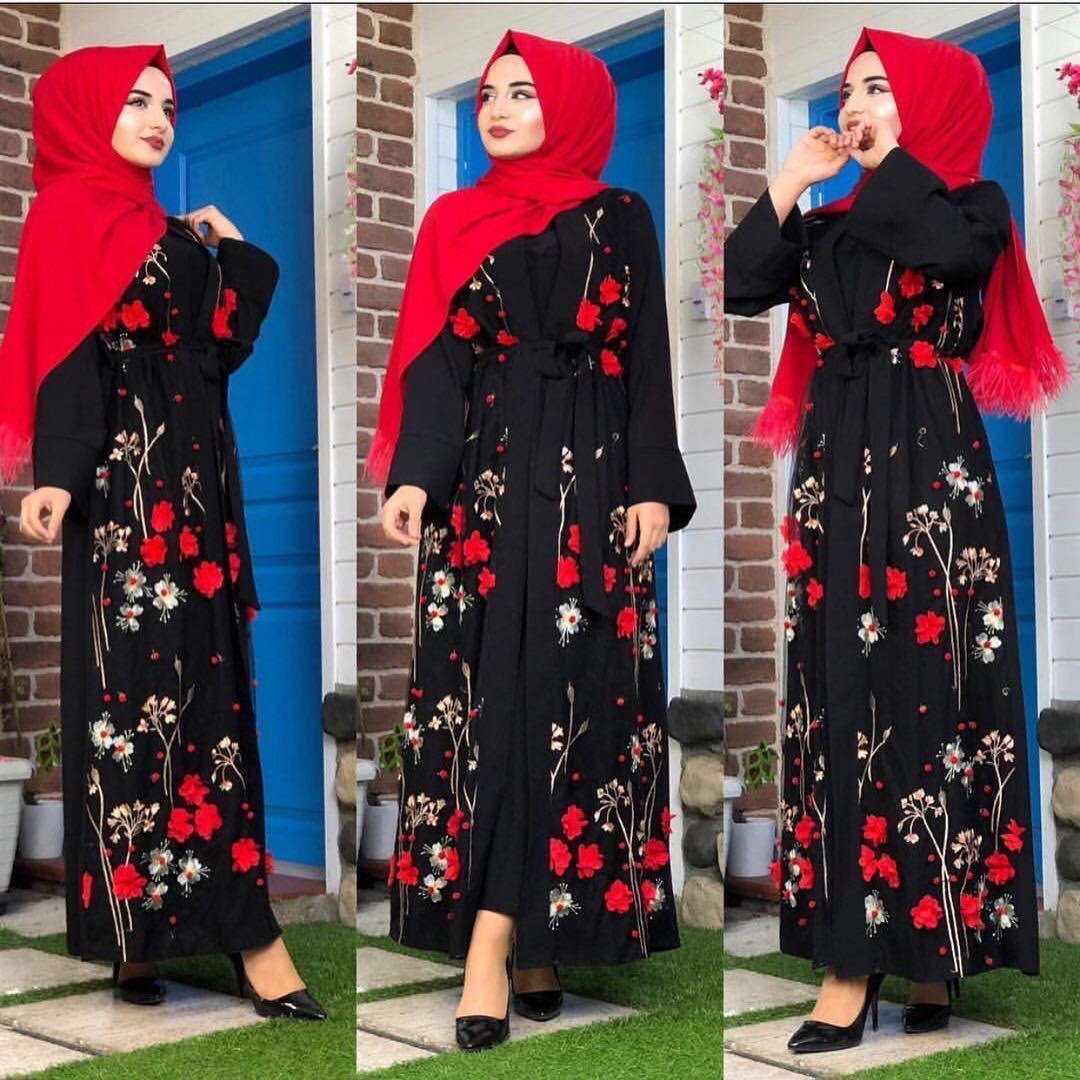 BamBam Ladies Embroidered Cardigan Muslim Arabic Robe - BamBam