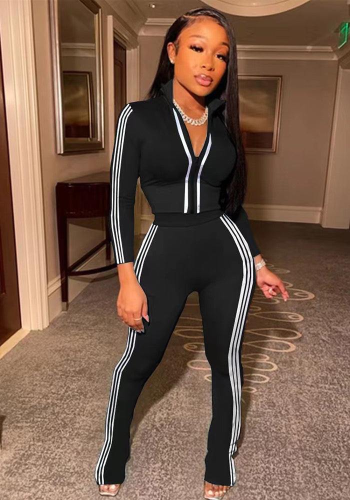 Women's Stripes Fashion Casual Sports Two Piece Pants Set