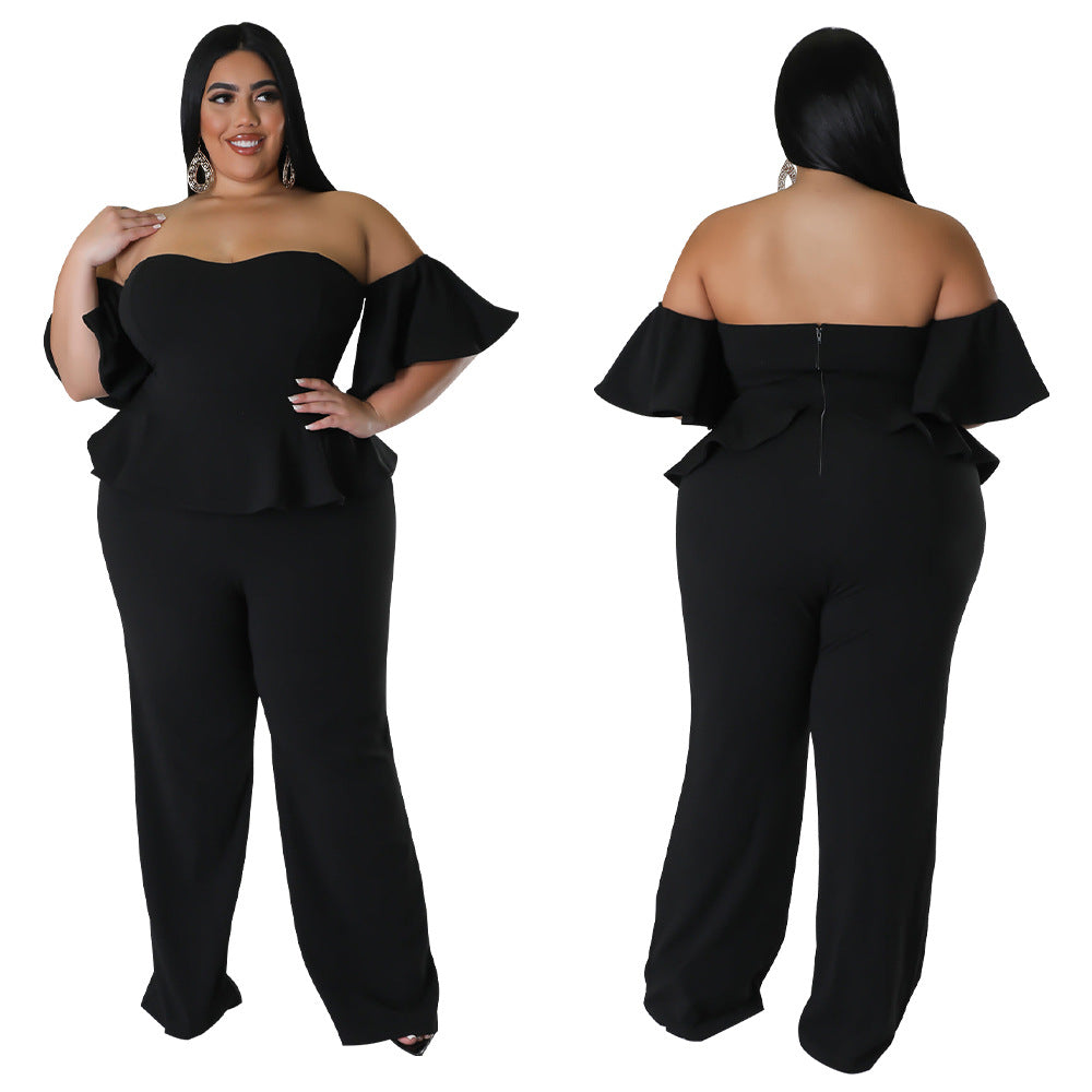 BamBam Women'S Sexy Off-Shoulder Short-Sleeve Wide-Leg Jumpsuit - BamBam Clothing