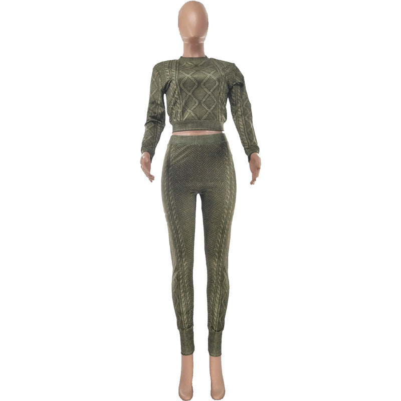 BamBam Autumn And Winter Women's Fashion Print Two-Piece Pants Set - BamBam