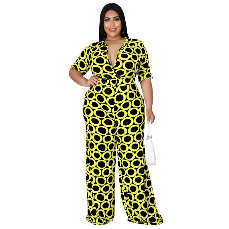 BamBam Plus Size Women's Fashion Holidays Casual Print Multicolor Jumpsuit - BamBam Clothing