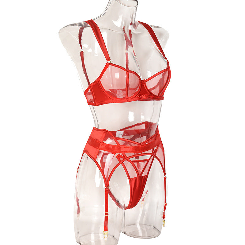 BamBam Women Sexy Sheer Mesh Sexy Lingerie Three-piece Set - BamBam