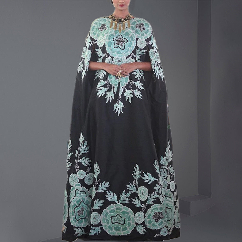 BamBam Women Vintage Ethnic Muslim Round Neck Bat Sleeves Printed Gown - BamBam