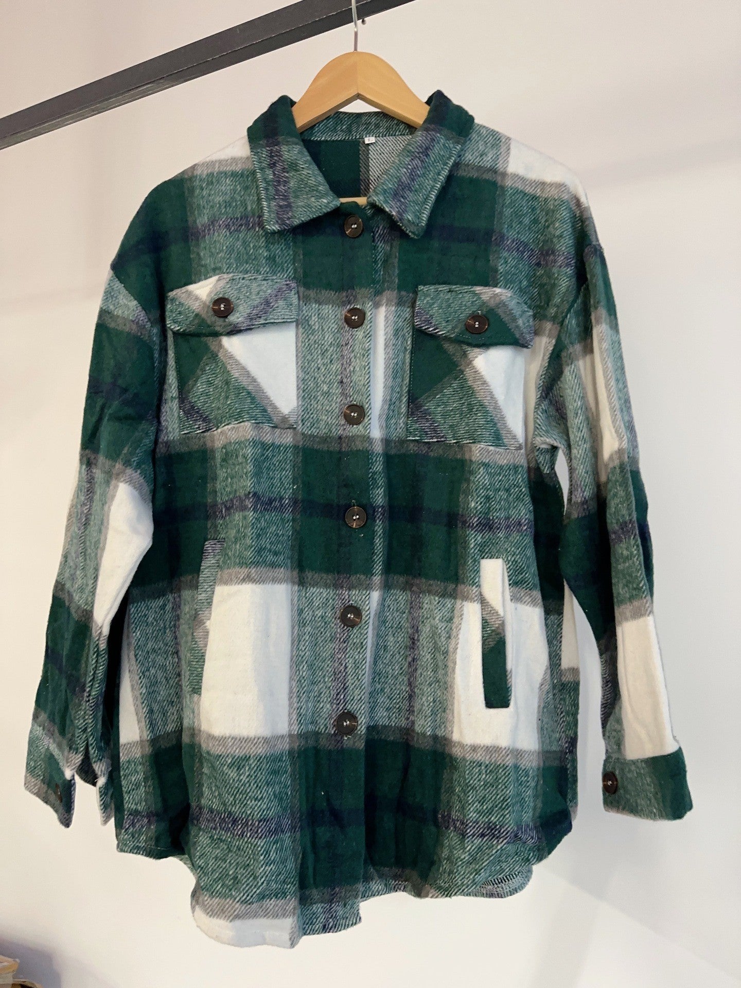 BamBam Women Casual Plaid Loose Pocket Shirt Jacket - BamBam