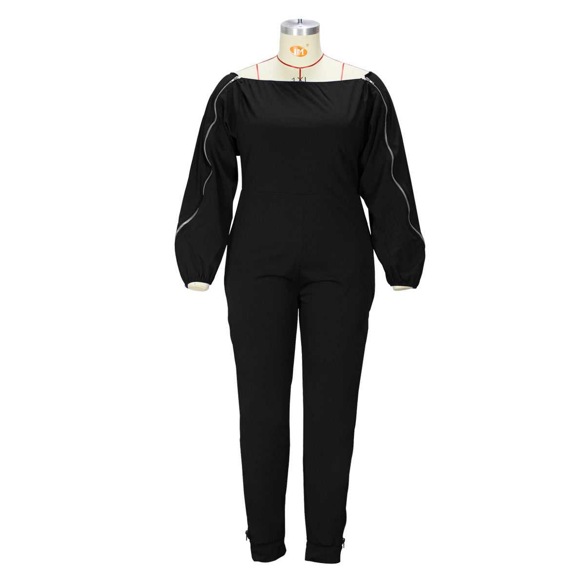 BamBam Fall Winter Plus Size Women's Sexy Fashion Solid Color Zipper Off Shoulder Jumpsuit - BamBam Clothing