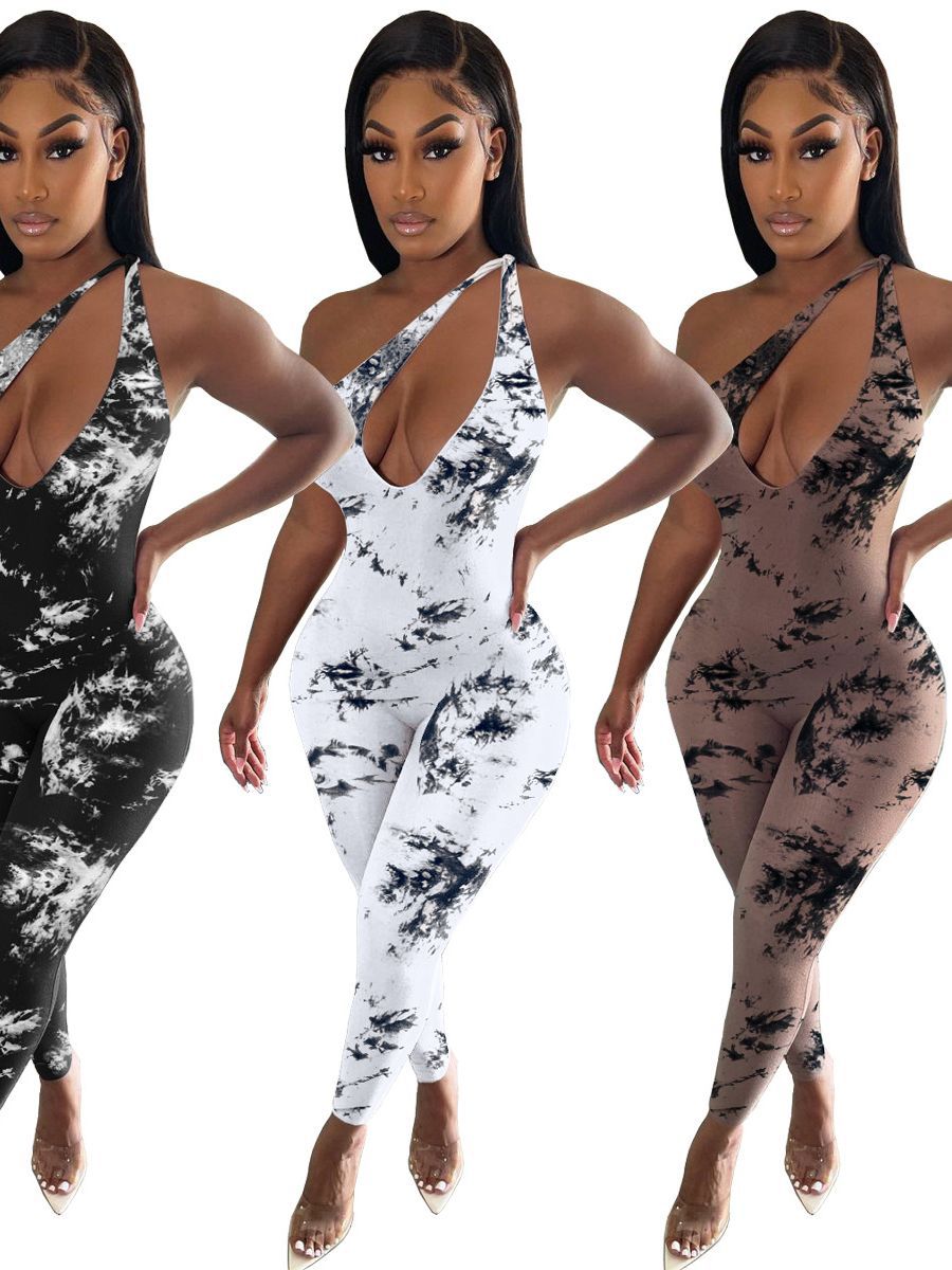 BamBam Women's Fashion Casual Beveled Paint Print Sexy Jumpsuit - BamBam Clothing