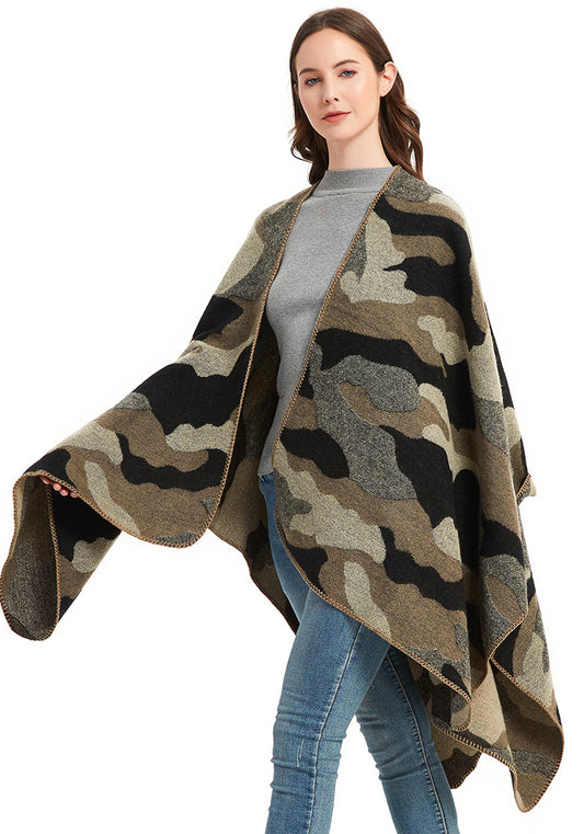 Women jacquard cape camouflage slit shawl