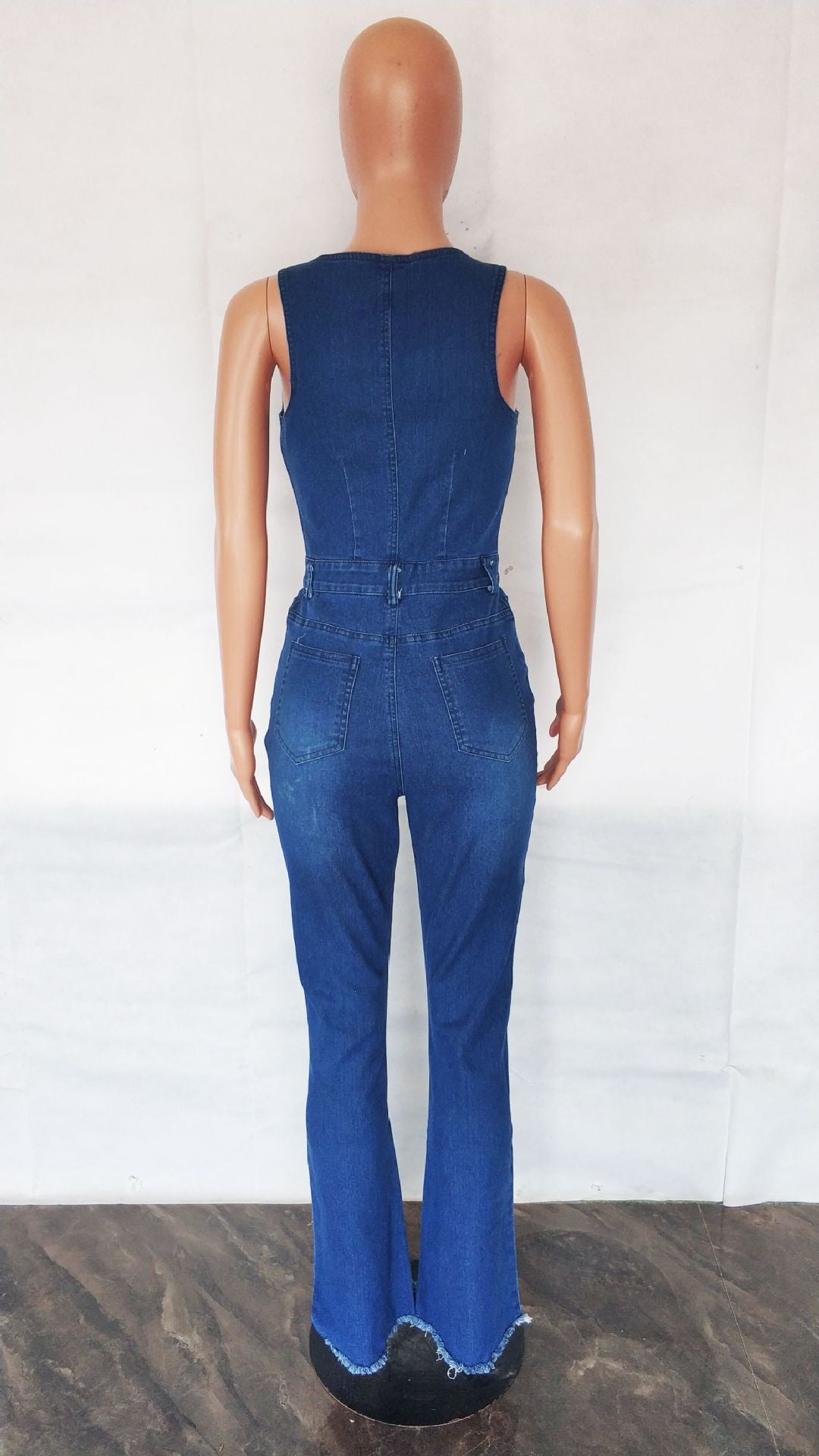 BamBam Sexy Fashion Slim Fit Sleeveless Hollow Out Denim Jumpsuit - BamBam Clothing