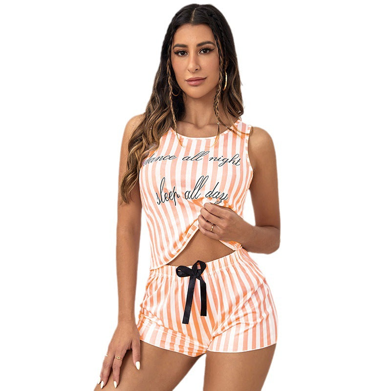 BamBam Summer Women printed vest and shorts home wear two-piece set - BamBam