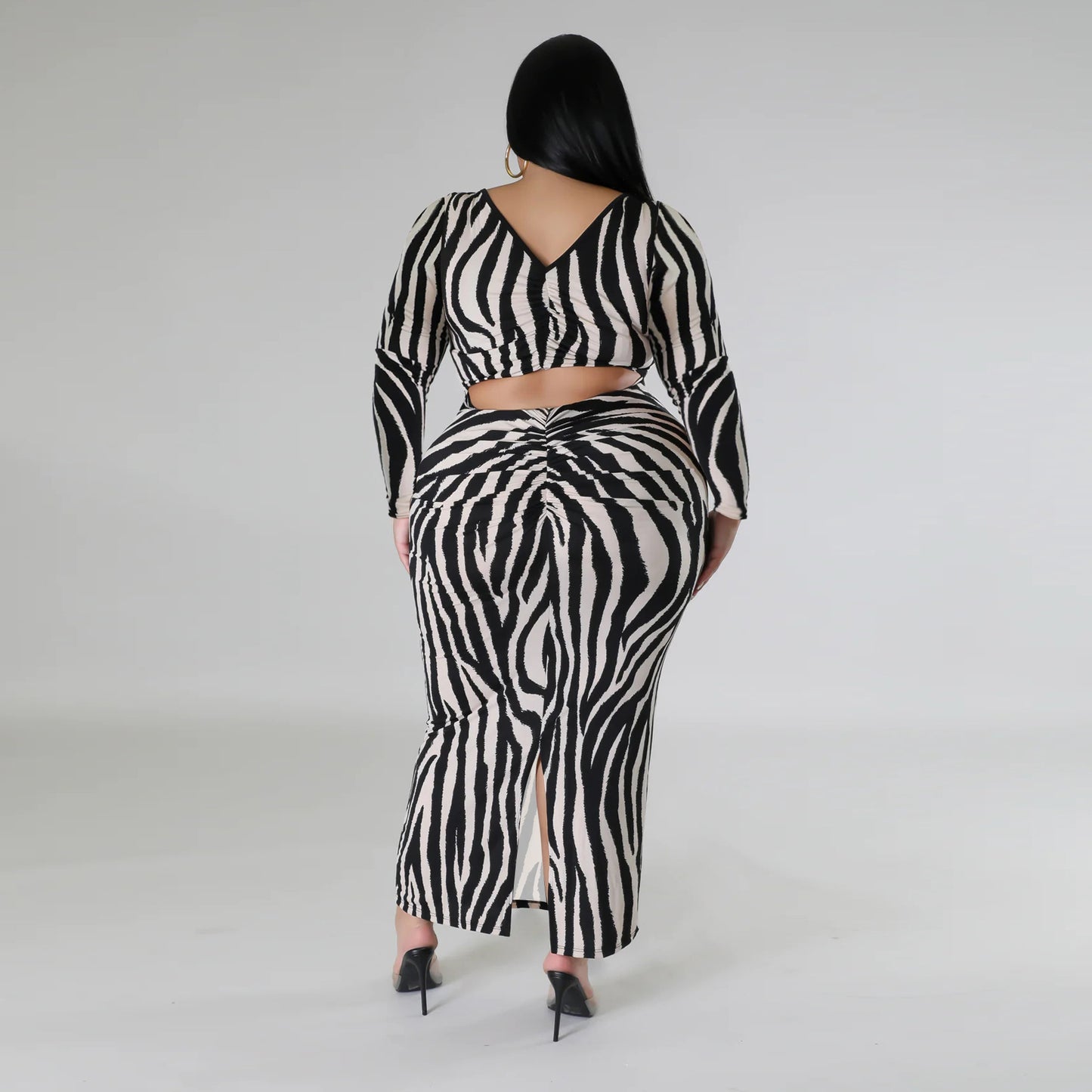 BamBam Plus Size Women Autumn Zebra Print Two-Wear Long Sleeve Dress - BamBam