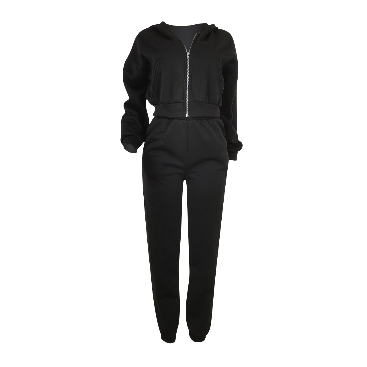 BamBam Women Casual Solid Zipper Hoodies and Pant Two-Piece Set - BamBam