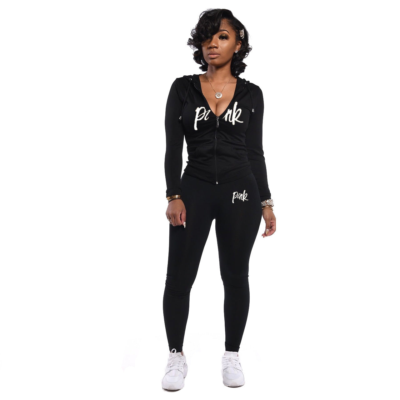 BamBam Women Fall Letter Hoodies and Pant Casual Sports Two-piece Set - BamBam