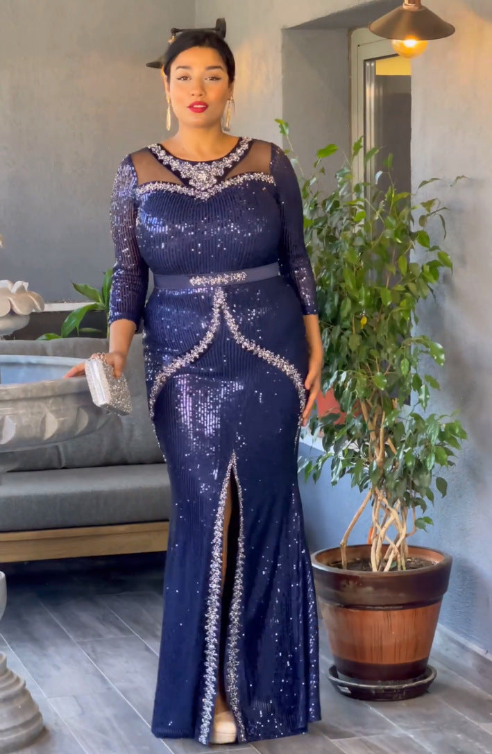 BamBam Plus Size African Women Party Sequin Beaded Dress - BamBam