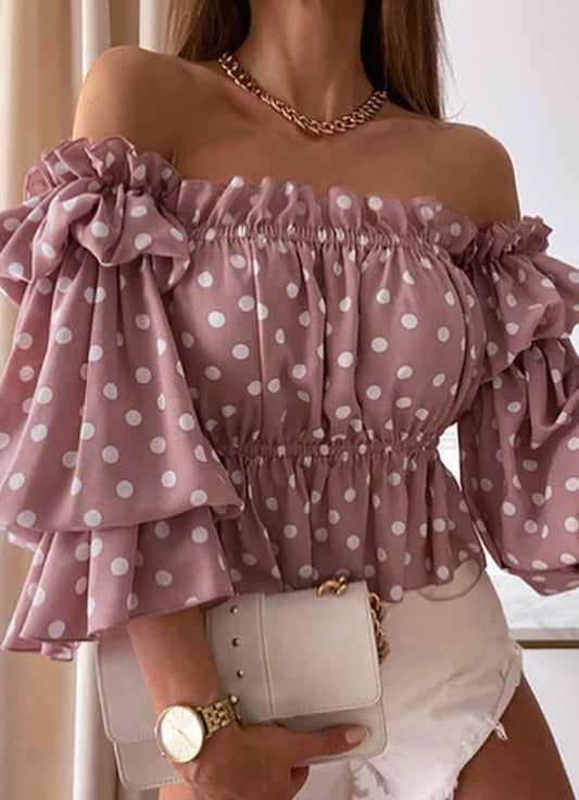 Autumn Casual Polka Dot Strapless Peplum Crop Top