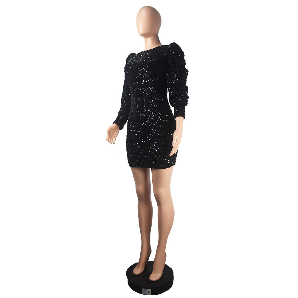 BamBam Fashion Bodycon Sequin Winter Club Party Long Sleeve Dress - BamBam Clothing Clothing