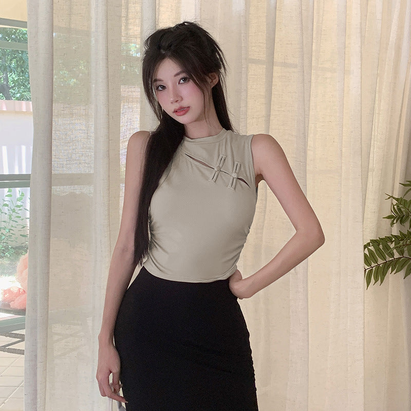 BamBam Chinese Style Sleeveless Tank Top Summer Art Retro Style Vest Women - BamBam