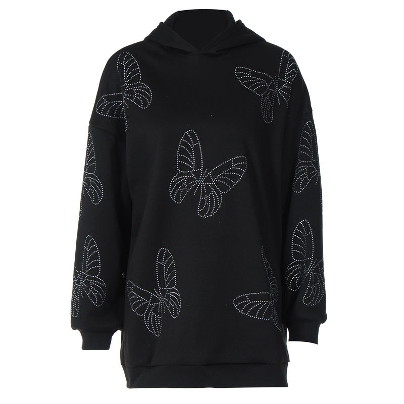 BamBam Women Autumn and Winter Butterfly Beaded Casual Loose Hoodies - BamBam