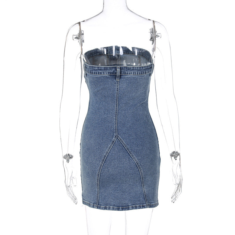 BamBam Summer Women Sexy American Off Shoulder Denim Strapless Bodycon Dress - BamBam Clothing