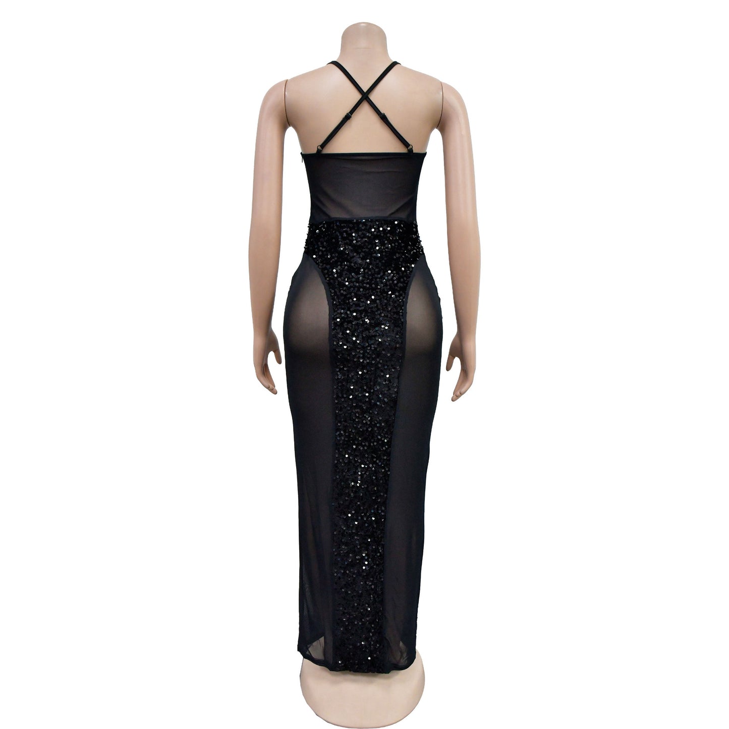 BamBam Fashion Women's Solid Color Sexy Strapless See-Through Sequin Dress - BamBam Clothing Clothing