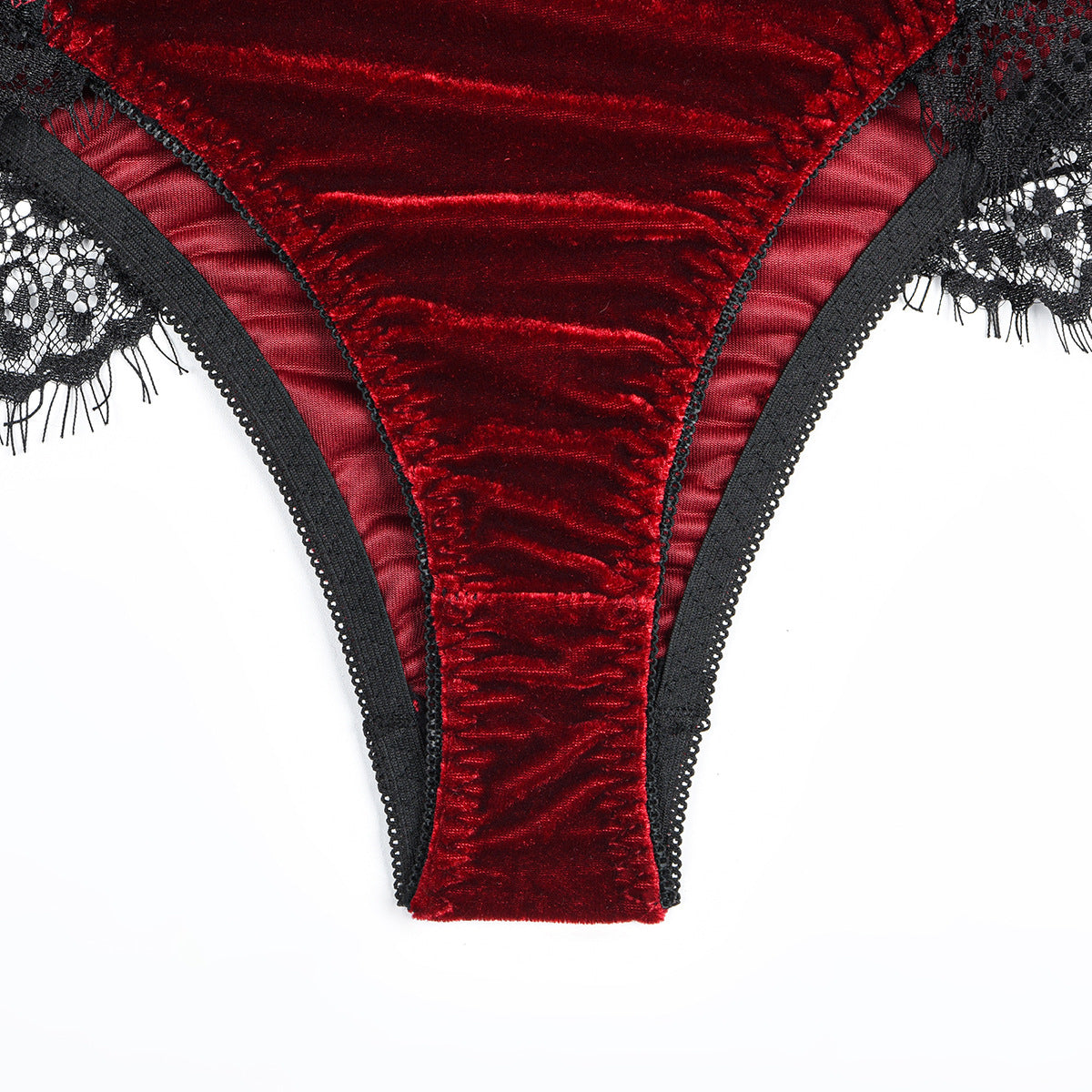 BamBam Autumn Burgunry Velvet Patchwork Lace Comfortable Sexy Lingerie Set - BamBam