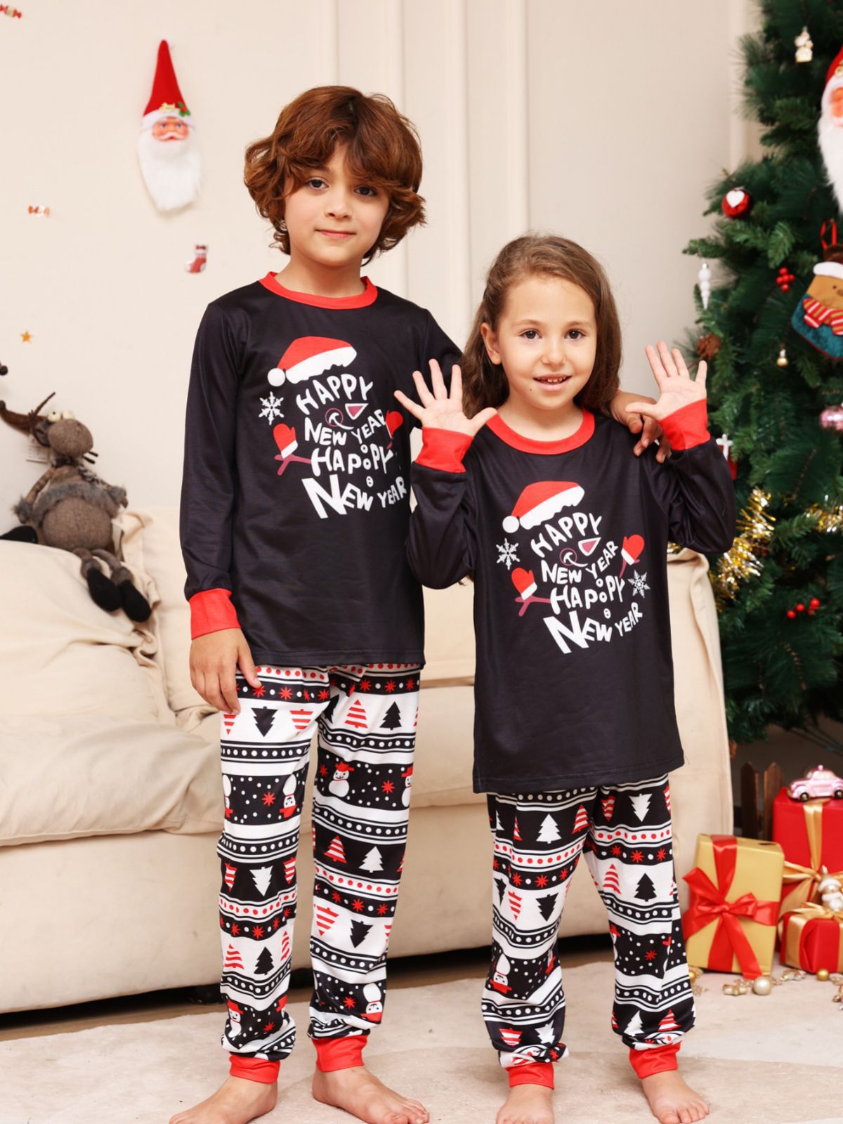 BamBam Letter Cartoon Snowflake Christmas Parent-Child Outfit Printed Home Clothes Pajamas - BamBam