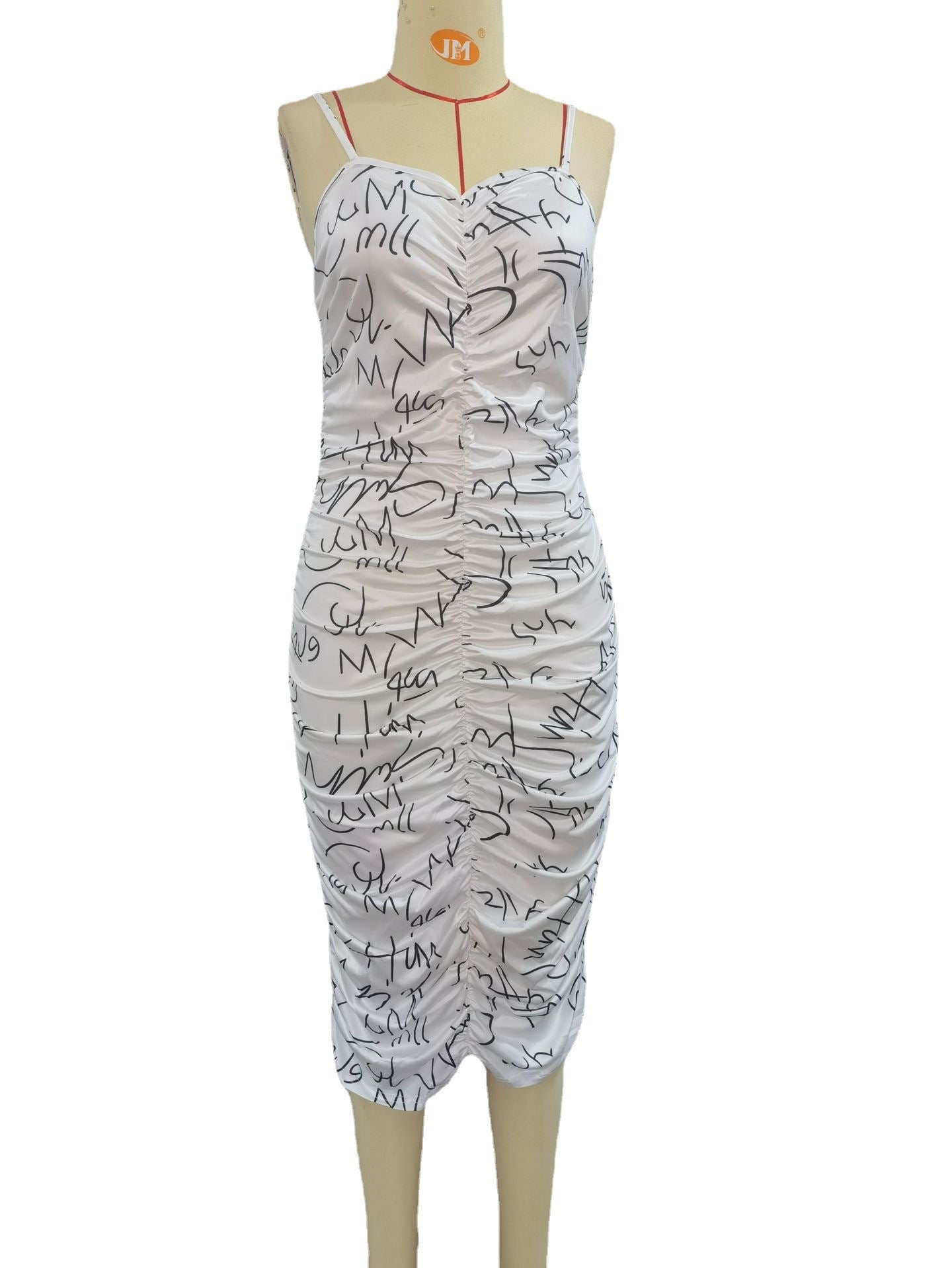 BamBam Printed Summer Casual Tight Fitting Sexy Gathered Bodycon Slip Dress - BamBam