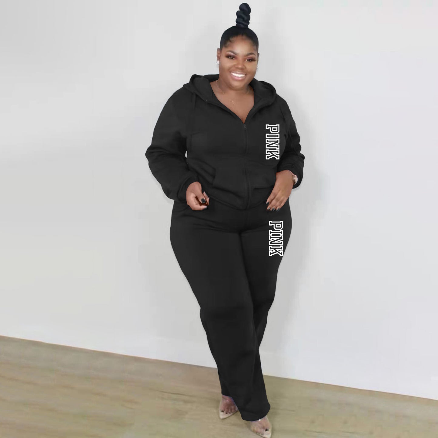 BamBam Plus Size Women Casual Solid Hoodies and pant two-piece set - BamBam