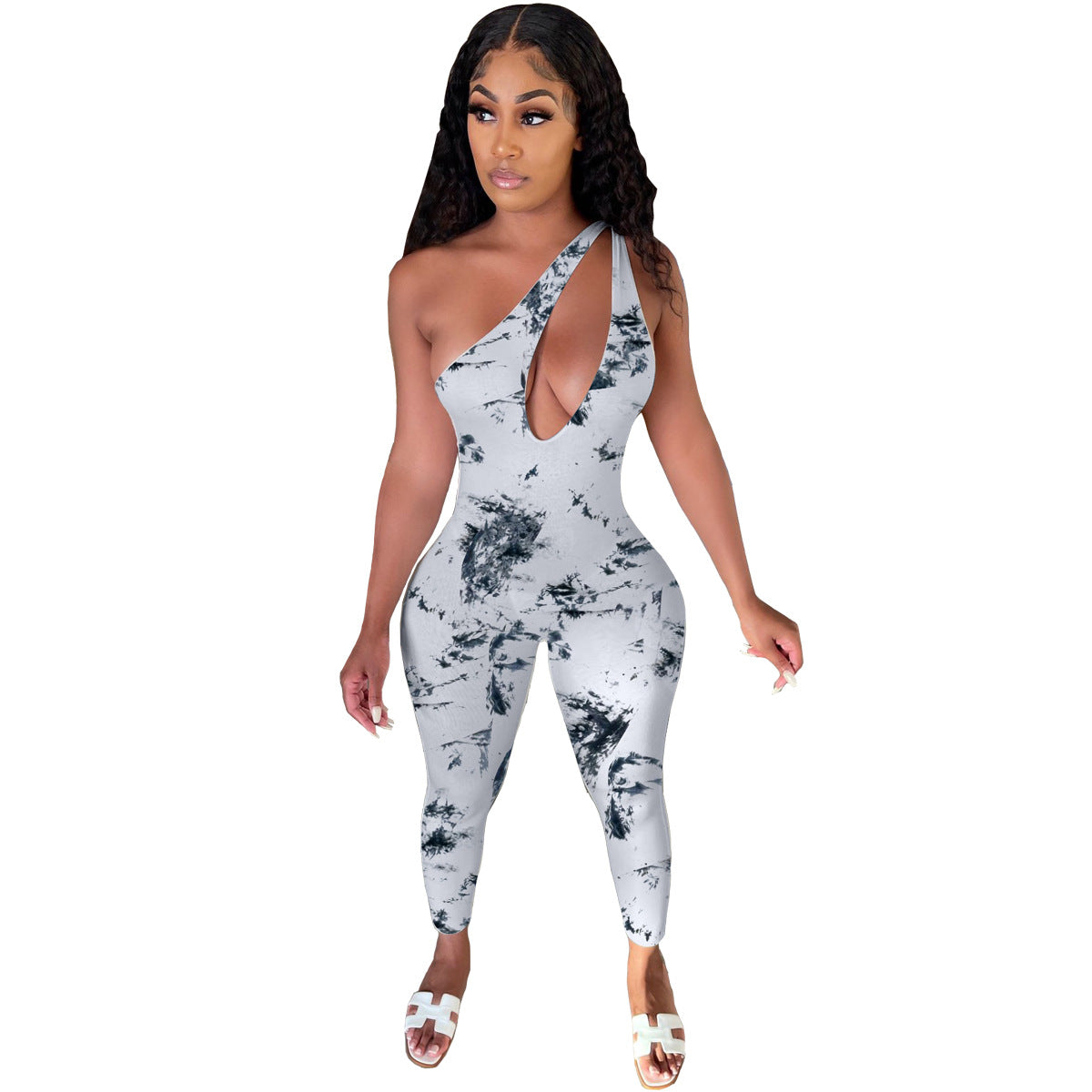 BamBam Women's Fashion Casual Beveled Paint Print Sexy Jumpsuit - BamBam Clothing