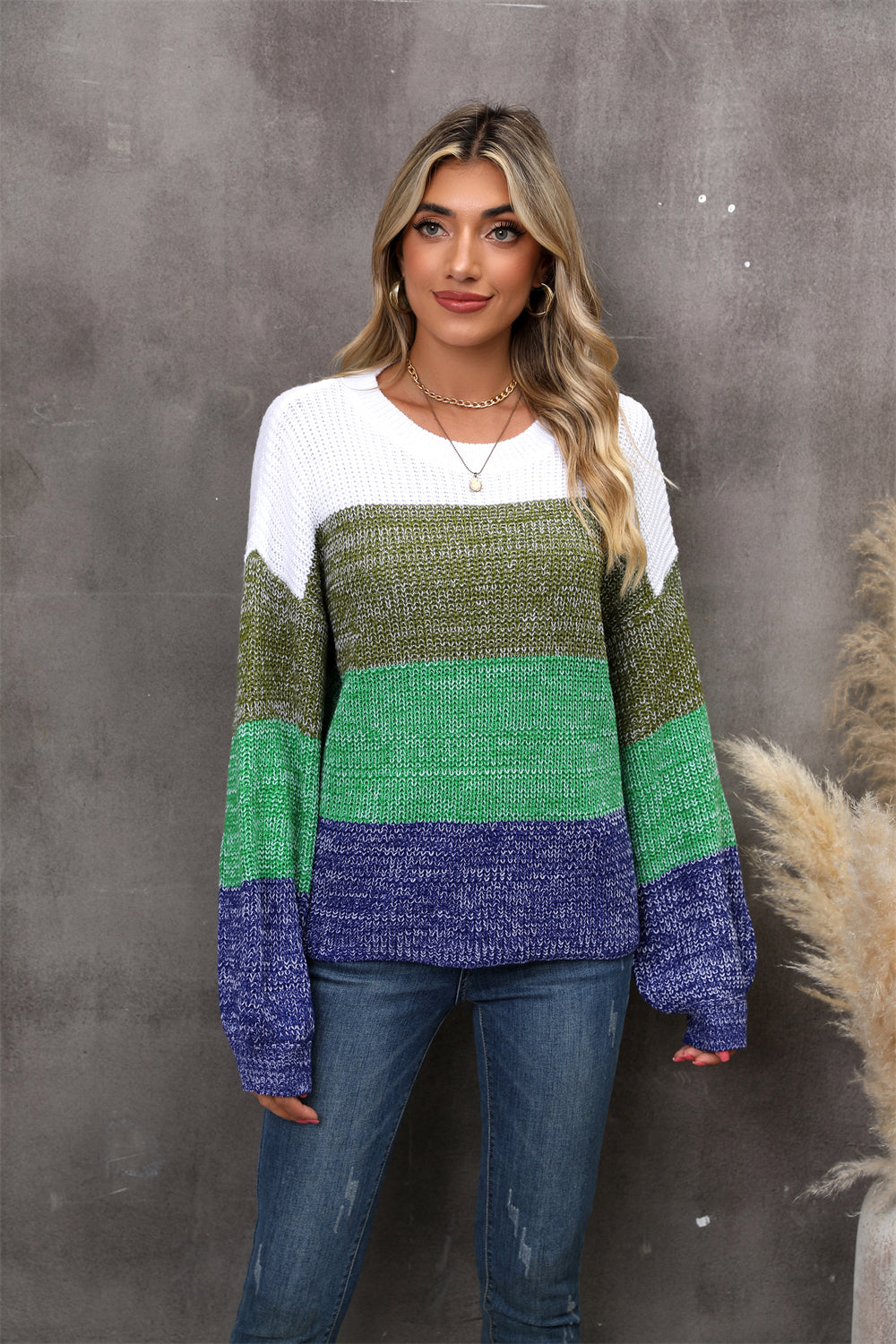 BamBam Autumn/Winter Patchwork Contrast Color Plus Size Loose Pullover Knitting Shirt - BamBam