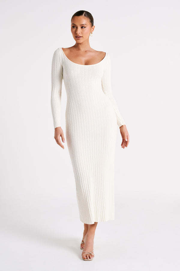 BamBam Women Autumn and Winter Round Neck Long Sleeve Slit Sexy Knitting Dress - BamBam