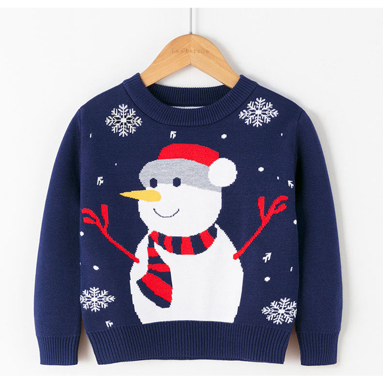 BamBam Children's Sweater Autumn And Winter Cartoon Christmas Snowman Pullover Basic Knitting Shirt For Girls - BamBam