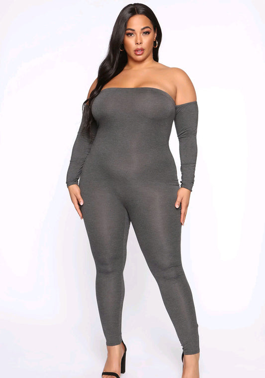 Plus Plus Size Jumpsuit Solid Slim Chic Sexy Strapless Collar Jumpsuit