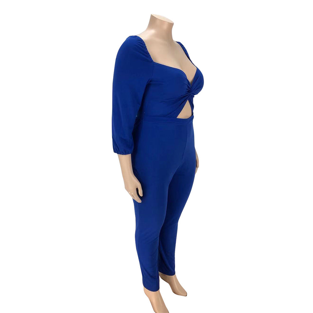 BamBam Plus Size Women Sexy Solid Cut Out Jumpsuit - BamBam Clothing