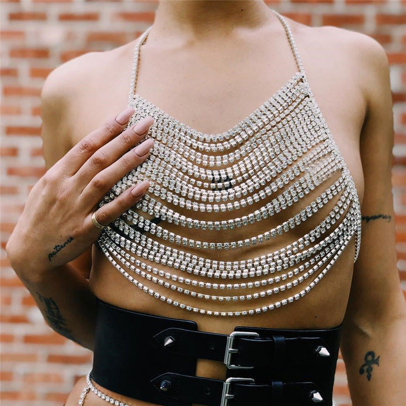 BamBam Chest Chain Jewelry Sexy Nightclub Fashion Shiny Diamond Bra Panties Bikini Body Chain Set - BamBam