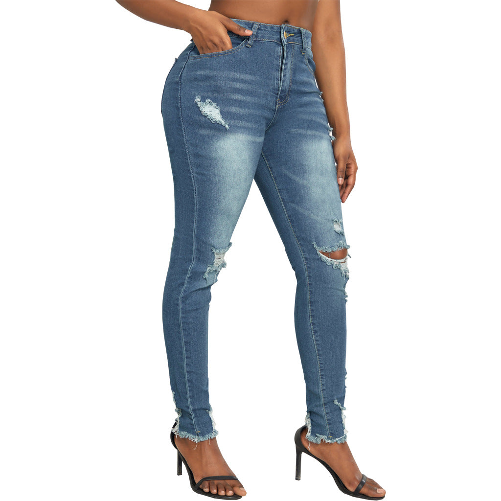 BamBam Women Ripped Stretch Denim Pants - BamBam