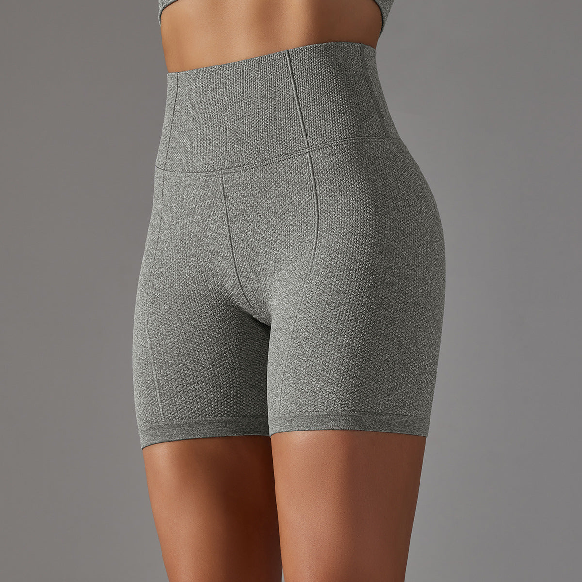 BamBam Seamless Solid Color Jacquard High Waist Tummy Control Butt Lift Yoga Shorts Sports Running Fitness Pants Women - BamBam