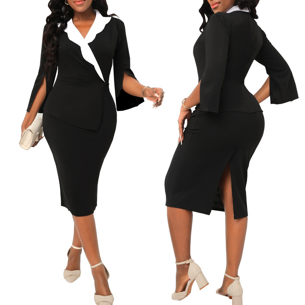 BamBam Sexy fashion solid color v-neck women's dress - BamBam