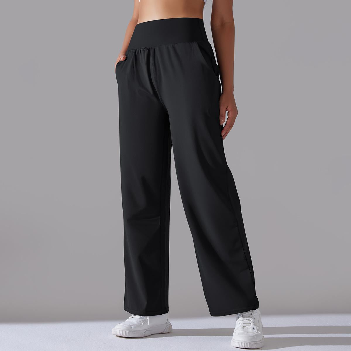 BamBam Women Sports Casual Loose Yoga Pants Pocket High Waist Wide Leg Pants - BamBam