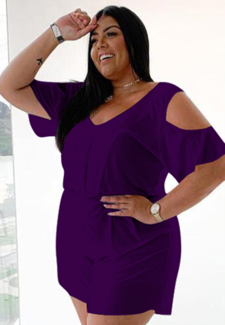 BamBam Plus Size Summer Purple Casual Rompers with Cut Out Shoulders - BamBam Clothing