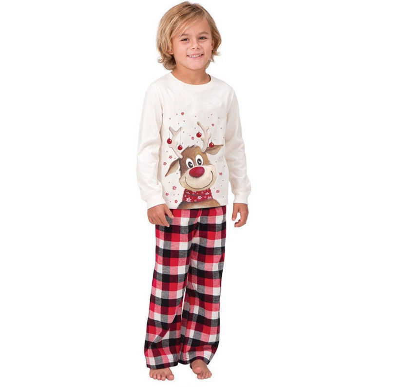 BamBam Christmas Elk Print Parent-Child Wear Long-Sleeved Pajamas Set Home Wear Family Outfits - BamBam