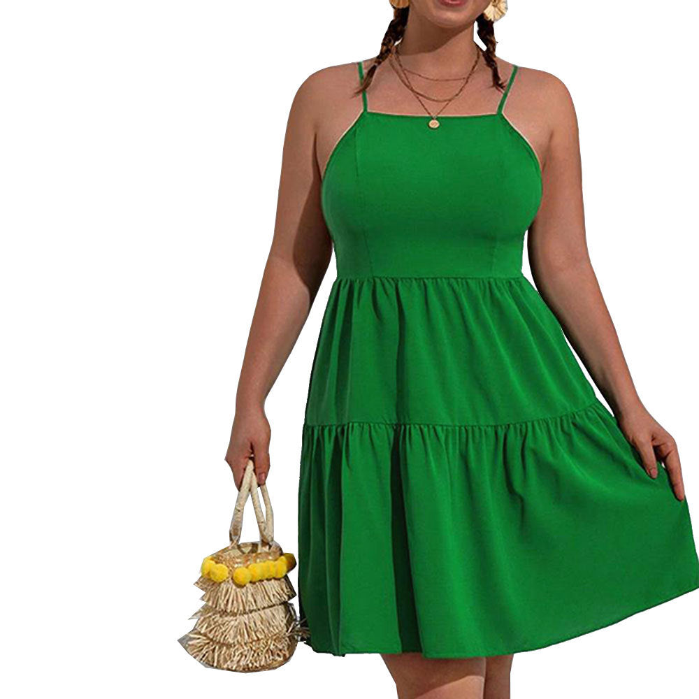 BamBam Plus Size Women's Slim Waist Large Swing Sexy Low Back Straps Holidays Dress - BamBam