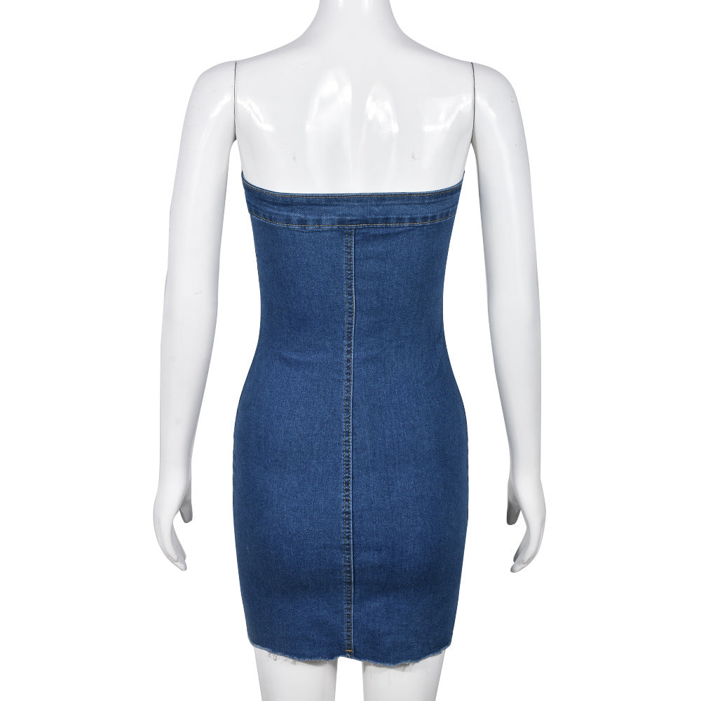 BamBam Summer Sexy Strapless Slim Denim Dress For Women - BamBam Clothing