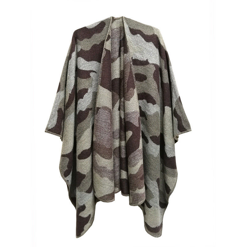 BamBam Women jacquard cape camouflage slit shawl - BamBam