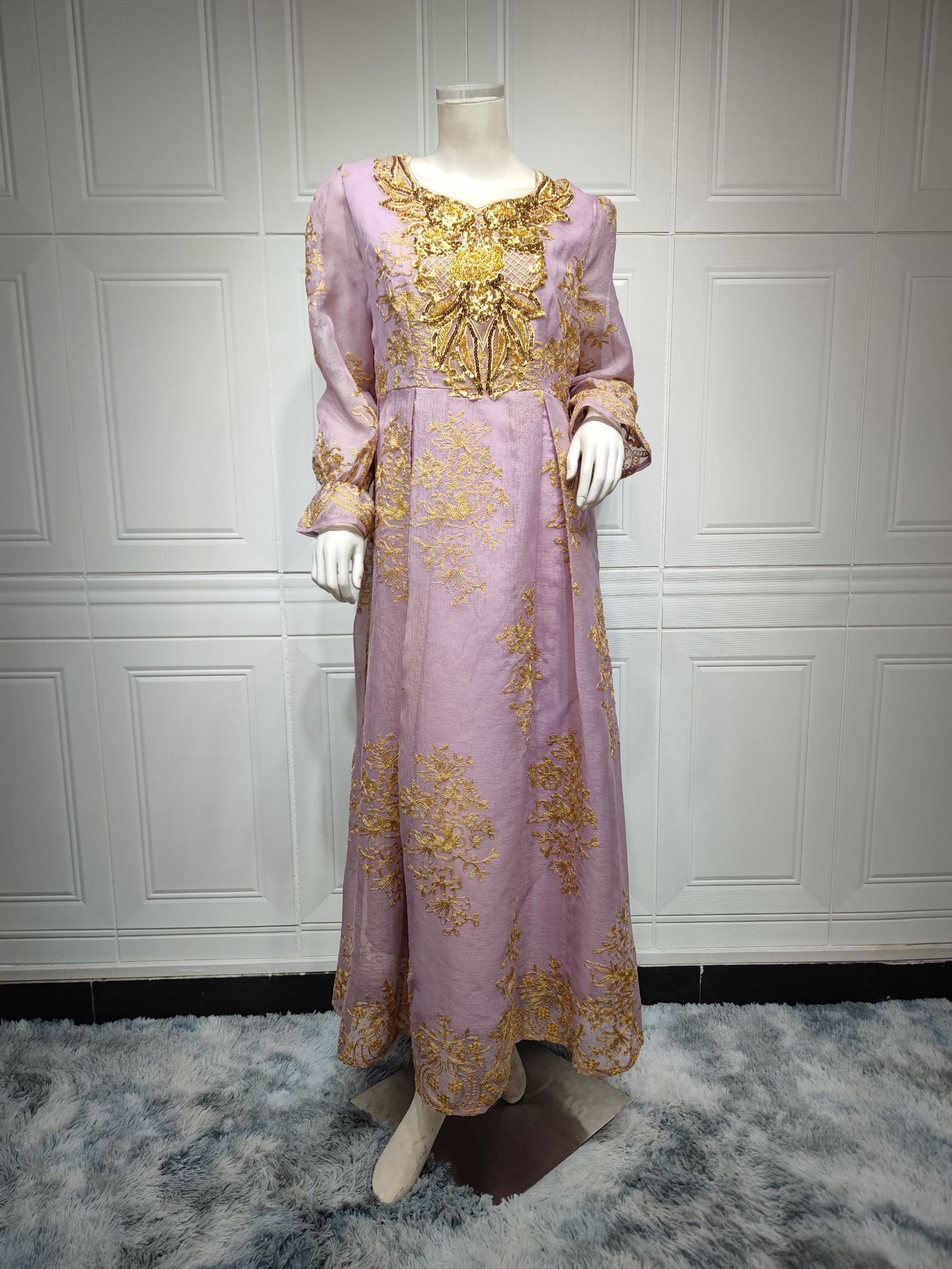 BamBam Eid Al-Adha Arab Dubai Embroidery Applique Dress Muslim Party Dinner Robe - BamBam