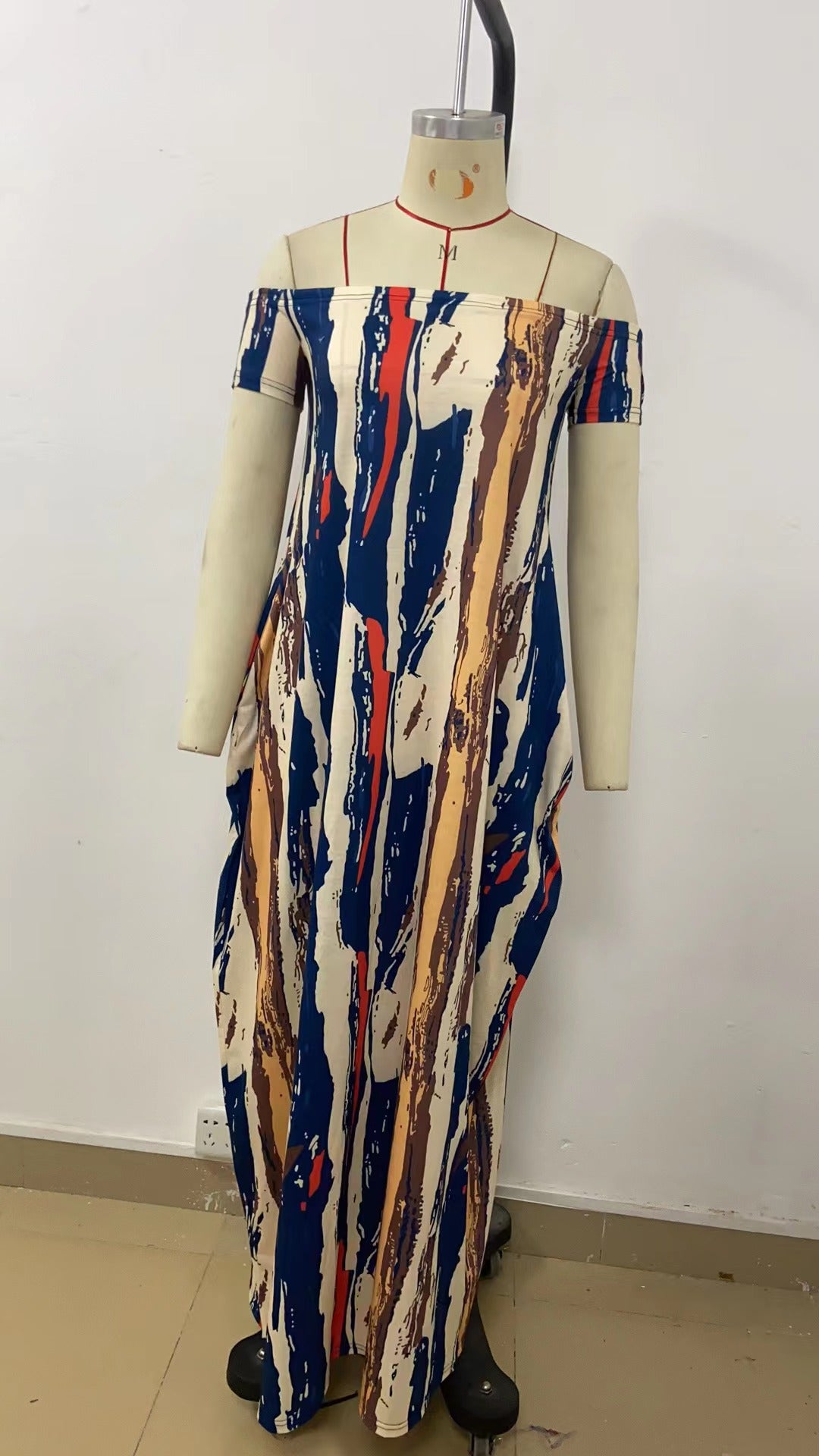 BamBam Summer Ladies Fashion Casual Sexy Print Off Shoulder Maxi Dress - BamBam